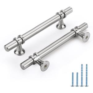 Rergy Cabinet Handles Drawer Pulls and Knobs, 10Pack Brushed Nickel 3-3/4inch Hole Center, Kitchen Hardware for Dresser Handle Zinc Alloy Furniture Pull (Hole Center: 3-3/4in(96mm))