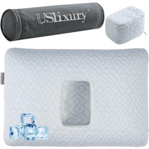 USlixury Piercing Pillow with Foam Plug - Piercing Pillow with Off Center and 4.7"X3.2" Ear Hole, Soft CertiPUR-US Memory Foam, Firm Support for Side Sleepers, Cooling, Traveling, 16"X11"X4''
