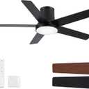 52 Inch Ceiling Fans with Lights and Remote, Flush Mount Black Ceiling Fan for Bedroom Living Room Indoor/Outdoor, Quiet 6 Speed Reversible DC Motor, 3CCT, Dual Color 5 Blades, ETL Listed