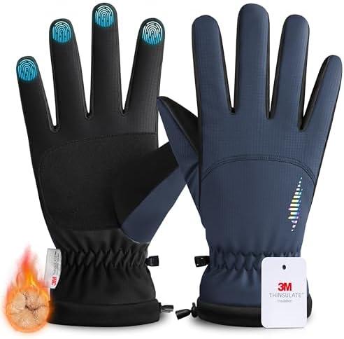 rivmount Kids 3M Thinsulate Ski Gloves Touchscreen Waterproof Warm for Boy Girl Youth Skiing Cycling Snow Winter (Blue XL)