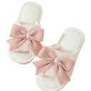 Verdusa Women's Cute Bow Fuzzy Open Toe Indoor Home Slippers Furry Outdoor Slippers White Pink 6.5