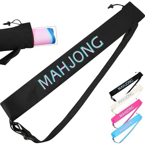 Sunnymove 34 Inch Long Mahjong Mat Bag Cute Double Strapped Canvas Drawstring Mahjong Holder Lightweight Outdoor Carrying Bag for Board Games Travel Storage-Mat Not Include(Black,1 Pc)