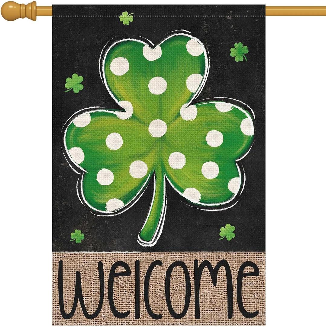 Louise Maelys St Patrick's Day Garden Flag Shamrock Welcome Double Sided 28x40 Inch Large Burlap Happy Saint Patricks Day Spring Holiday Yard Outdoor Outside Home House Decor (Multi)