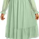 Talisea Plus Size Dresses Sweetheart Neckline Long Sleeves Chiffon Party Cocktail A Line Curvy Womens Midi Dress (Green), 14W