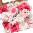 Serwalin 2 Pcs Artificial Pink Flowers, Faux Roses Flowers Combo Box Sets, Silk Flowers with Stems for Wedding and Cake Decoration Blush Pink White Table Centerpieces Flower