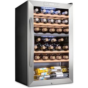 SCHMCK 33 Bottle Dual Zone Wine Cooler Refrigerator w/Lock - Large Freestanding Wine Cellar For Red, White, Champagne & Sparkling Wine - 41f-64f Digital Temperature Control Fridge Stainless Steel