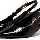 Coutgo Womens Slingback Kitten Heels Closed Pointed Toe Pumps Buckle Strap Wedding Party Dress Shoes (Black) Size 8.5