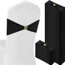100 Pcs Spandex Chair Sashes Bows with Rhinestone Ring Buckle Slider Elastic Universal Bowknot Chair Cover Bands Ties for Wedding Banquet Ceremony Event Party Decoration(Black)