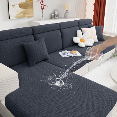 hyha Waterproof Couch Cushion Covers, Wear Resistant Couch Cover, Anti Slip Sofa Slipcovers Washable, Soft Thick Jacquard Furniture Protector for Pets Dog (2 Packs, Dark Grey)