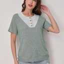 Womens Tops Summer Sweaters Short Sleeve Patchwork V Neck Henley Shirts 2026 Dressy Casual Business Tunic Blouses (Green, M)