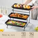MALACASA 3 Tier Serving Tray, Porcelain Tiered Serving Trays Platters, 12 Inch Serving Stand with Platters,Black Dessert Stand with Collapsible Sturdier Metal Rack,Series PLAT