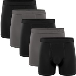 Natural Feelings Boxer Briefs Mens Underwear Men Pack Soft Cotton Open Fly Underwear (Small, Black Grey Pack 5)