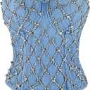 ELLACCI PU Leather Bustier Crop Top Gothic Punk Push Up Women's Corset Top Bra Black (Medium)