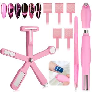 Cat Eye Magnet Set, 3 in 1 Heart Magnet for Cat Eye Gel Polish, 6 in 1 Cat Eye Nail Magnet for Beginners and Pros, Multifunctional Nail Magnet Tool for Nail Art DIY at Home (Pink)