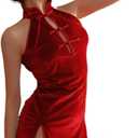 SINGUYUN Women Sexy Anime Cosplay Lingerie Chinese Cheongsam Dress High Split Bodycon Nightgown Qipao Babydoll Outfit (1633red)