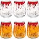 Maxcheck 6 Pack 18 oz Halloween Stemless Wine Glasses Halloween Wine Glass Set Clear Drinking Tumbler for Homes and Bars for Party Gift(Bloody)