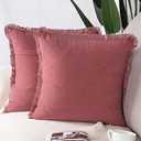 MADIZZ Set of 2 Suede Throw Pillow Covers with Fringe Tassels 24x24 Inch Pink Soft Decorative Cushion Cover for Sofa Bedroom Pillow Shell