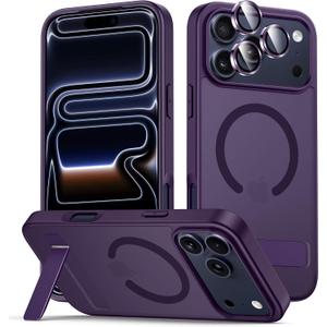 LEKEVO for iPhone 17 Pro Case with Stand, Compatible with MagSafe, Camera Lens Protector, Translucent Matte Slim Silicone Shockproof Magnetic Phone Cover, Purple