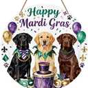 Mardi Gras Door Decorations,Mardi Gras Door Hanger,Masquerade Decorations,Carnival Dog Decor,Dog Lover Gifts,New Orleans Brazi Carnival Wooden Wall Decor for Home Office Garden Party