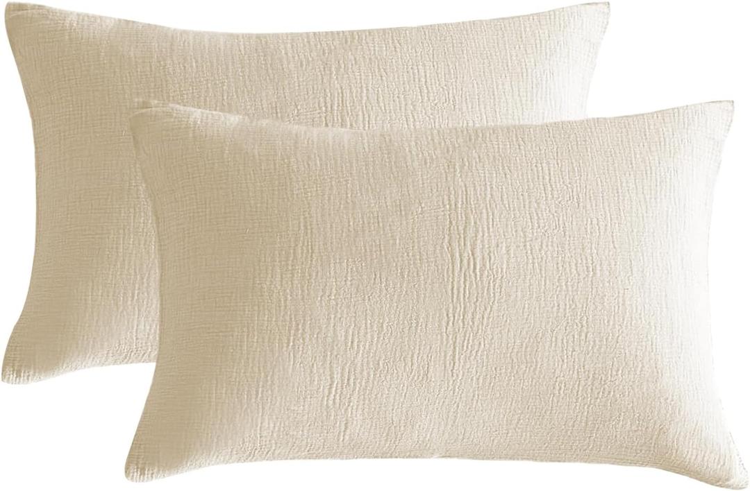 SE SOFTEXLY Muslin Pillowcases Standard Size 100% Cotton, 2 Pack Linen Like Pillow Shams with Envelope Closure, Ultral Soft and Breathable Pillow Case Covers, Off-White, 20" X 26", No Filling