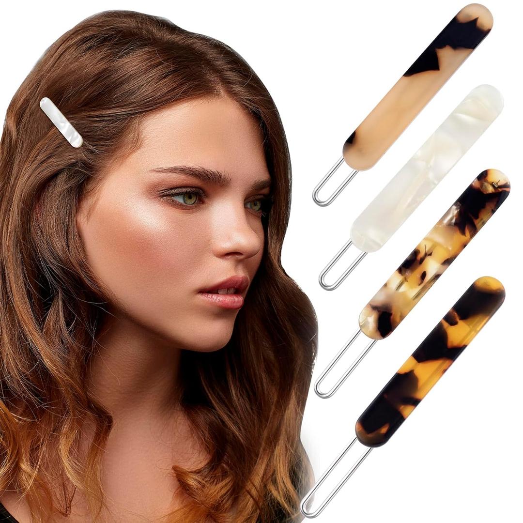 4Pcs French Barrettes Slides Clips for Women Fine Hair 2 Inch Tortoise Shell No-slip Grip Clasp Classic Glossy Acrylic Hair Clips Ponytail Holders for Girls