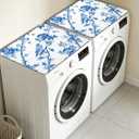 Blue Flower Washer and Dryer Covers for The Top, Chinoiserie Washing Machine Topper Protector Mat 23.5" x 19.6", Blue and White Home Dust-Proof Decor