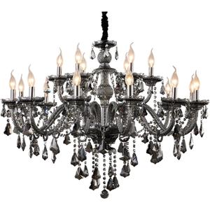 Uboxin Modern Luxury K9 Crystal Chandelier 18 Light Large Smoky Gray Crystal Chandelier Lighting 39.5" E12 Crystal Pendant Light Fixtures for Living Room, Stair,Store (Double Layer 12+6 Lights)