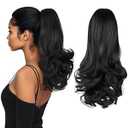 HEWEICSY Ponytail Extension, Clip on Ponytails for Women, 14" Claw Clip in Short Curly Wavy Pony Hair Extension for Women - Natural Black