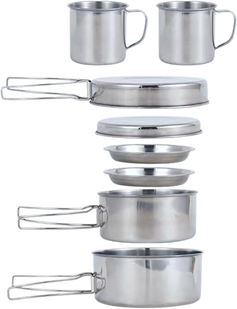 BeGrit Backpacking Camping Cookware Mini Picnic Camping Cooking Mess Kit with Pot and Pan Set for Hiking (8pcs)