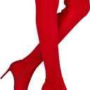 Elisabet Tang Thigh High Boots Over the Knee Boots for Women,Sexy 4.3 inch Stilettos High Heels Boots Stretch Suede Long Pointed Toe Shoes (Red), 7