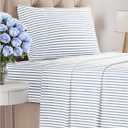 Twin Size 3 Piece Sheet Set - Comfy Breathable & Cooling Bed Sheets Set - Hotel Luxury Bedding for Women, Men, Kids, Teens, Boys & Girls - Deep Pockets, Soft, Wrinkle Free - Oeko-Tex - Blue Stripes 2