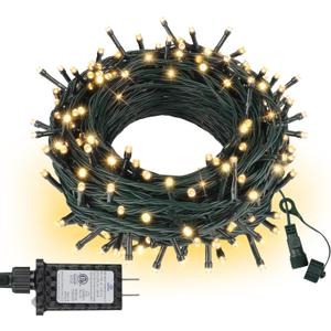 Connectable Christmas String Lights 66FT 200 LED 8 Modes with Timer Decorative String Lights for Xmas Tree Patio Party Warm White (Warm White Dark Green Wire)