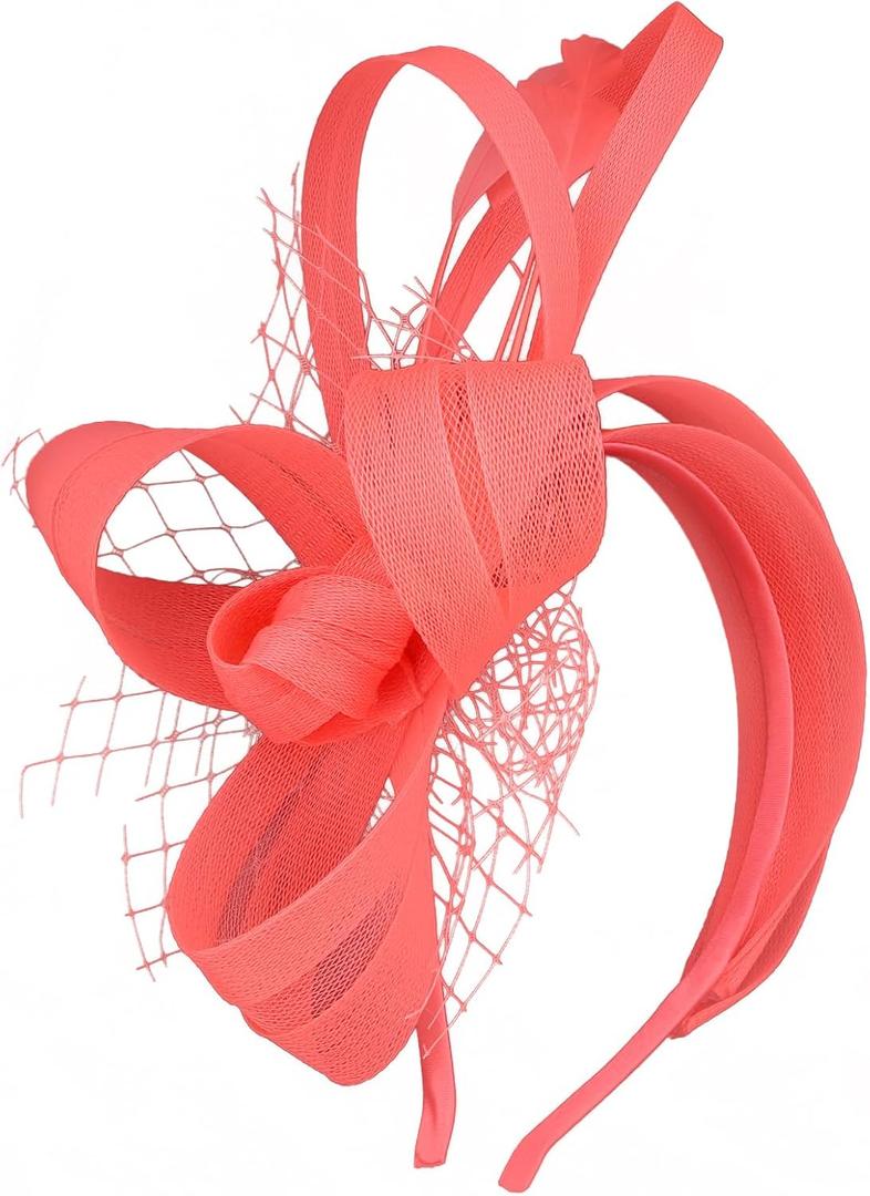 Fascinators Hats for Women 2026 Fascinator Headband Tea Party Hat Derby Hats for Cocktail, Wedding, Fancy Dress Party (Watermelon Red)