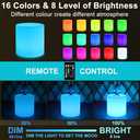 16-inch LED Cylinder Stool, Rechargeable Glowing Chair w/Remote, Dimmable 16 RGB Colors Changing Versatile LED Side Seat/Table, Waterproof Round Chair Light Mood Lamp for Home Garden Patio Party Decor