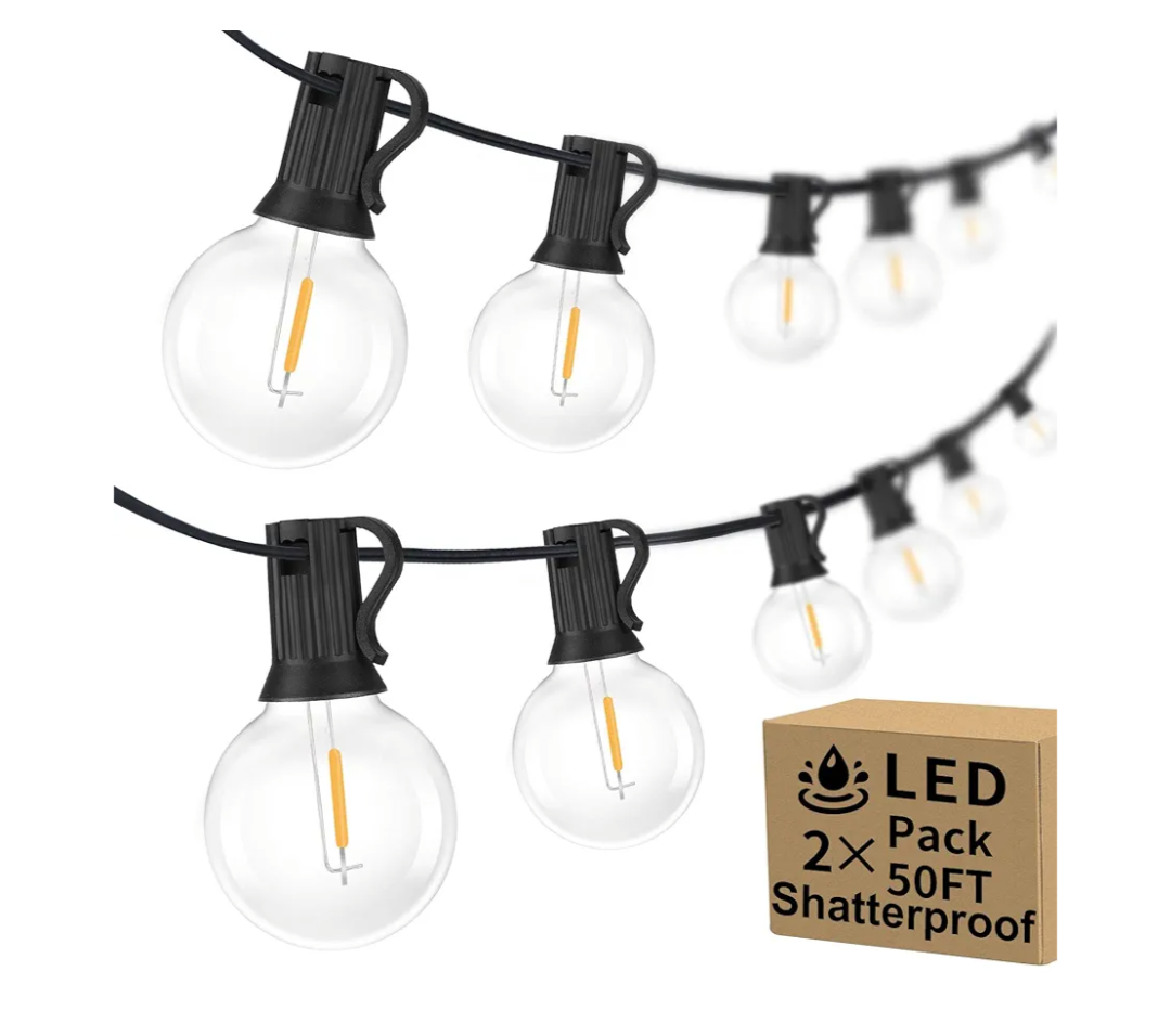 100ft 2-Pack Outdoor G40 LED Globe String Lights Dimmable Waterproof Shatterproof Light Strings with 52 Bulbs Connectable Commercial Hanging Lights for Christmas Patio House Backyard Balcony Party Black