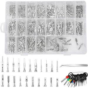 Linkstyle 420PCS Connector Pins Terminal Kit, 21 Types Automotive Car Electrical Wire Terminal 1/1.5/1.8/2.2/2.8/3.5mm Non-insulated Plug Male Female Crimp Seals Wire Connectors w/18pin Extractor Tool