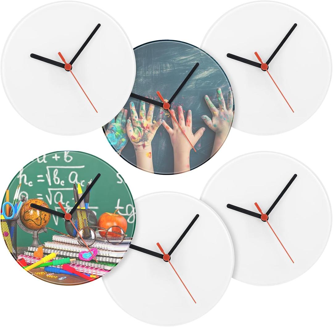 6 Pcs Sublimation Wall Clock Blanks Bulk Wood DIY Wall Clock Round Printing Battery Operated for Easter Halloween Christmas Thanksgiving Day School Home Decor(9.8 Inch)