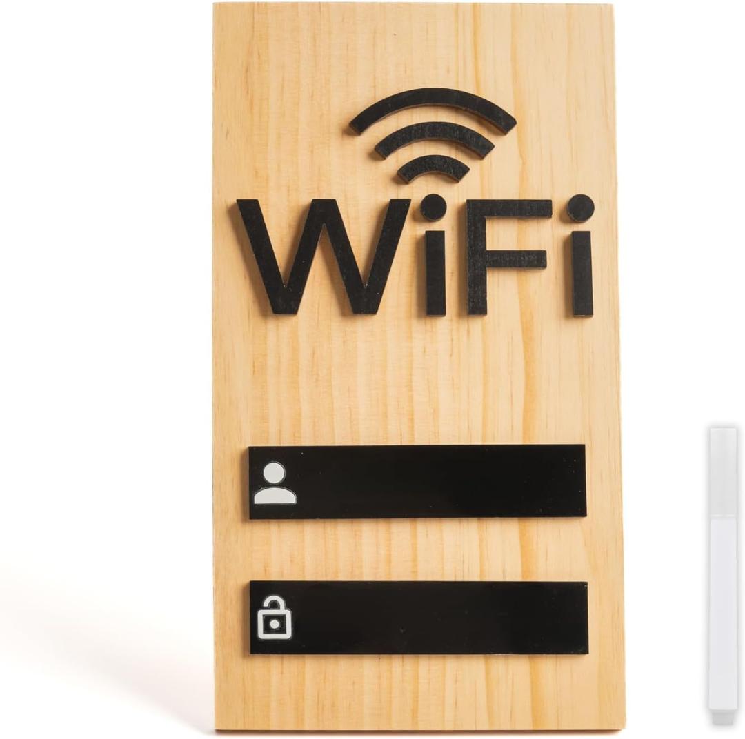 WIFI Sign, Solid Wood Table or Wall WIFI Password Sign for Home Guest Room Business, Magnet Aesthetic Primitive Rewrite WIFI Board Decor for Airbnb (Raw Pine Wood)