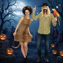 2 x 6 Pcs Tiger Tamer Costume Halloween Couple Costume with Blonde Wig Hat Beard Tiger Ears Tail & Nose Cosplay Party