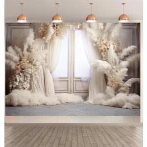 7x5ft Bohemian Pampas Grass Portrait Photo Studio Birthday Photography Backdrops Floral Arches Window Adult Women Wedding Maternity Decorative Backdrops