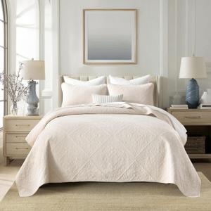 Beige BeddingCotton California King Size Comforter SetGeometric Matelasse Quilt SetSoft Cotton Quilt Solid Color Lightweight Bedspread All Seasons 3 Piece