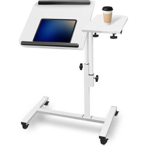 Tilt-Swivel Dual Desktop Bed Side Table Tray with Wheels, Adjustable Height Laptop Over Bed Table, Folding Lightweight Hospital Bed Table, White