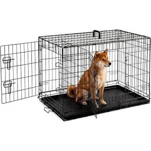 Dog Crate - Medium 36 Inch Double Door Portable Dog Cage, Metal Wire Pet Kennel with Secure Lock, Leak-Proof Pan Tray, Foldable Design for Dogs Pets Indoor Training and Outdoor Trave