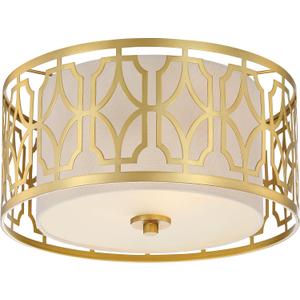 Nuvo 60/5931 45923659317 Two Light Flush Mount, 2, Natural Brass/Beige Linen Fabric Shade