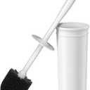 UPTRONIC Toilet Brush, Toilet Bowl Brush with Extra Long Handle Durable Bristles Toilet Scrubber and Covered Holder for Toilet Brush Set for Bathroom Cleaning (White, 1 Set)