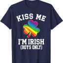 St Patrick's Day Gay Shamrock LGBT Kiss Me I'm Irish T-Shirt, M