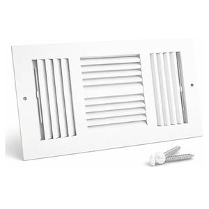 Ceiling Register - Air Vent Covers for Home Ceiling or Wall - 12X4 Inch (Duct Opening) 3-Way White Grille Register Cover with Adjustable Damper for HVAC Heat and Cold Air Conditioner