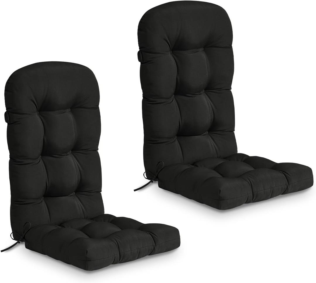 downluxe Water-Resistant Adirondack Chair Cushions, Indoor/Outdoor Chair Cushions Set of 2 with Adjustable Ties, Tufted High Back Patio Chair Cushions, 4.5" Thick Padding, Black (2 Count (Pack of 1))