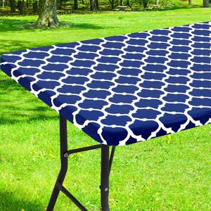 Smiry Rectangle Picnic Table Cover, Waterproof Elastic Fitted Camping Tablecloths for 6 Foot Tables, Wipeable Flannel Backed Vinyl Tablecloth Protector for Indoor, Outdoor (Navy, 30x72 Inches)