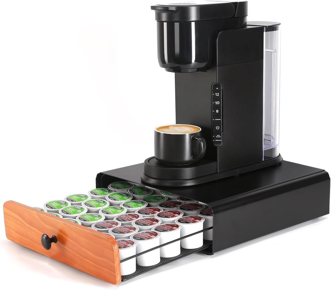 SYSYLY Coffee Pod Holder Storage Drawer for K Cup,36 Pod Capacity, Countertop Organizer, Metal, 12.6" L x 12.6" W x 3.5" H, Black.